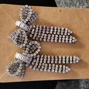 Crystal rhinestones Bow pierced earrings